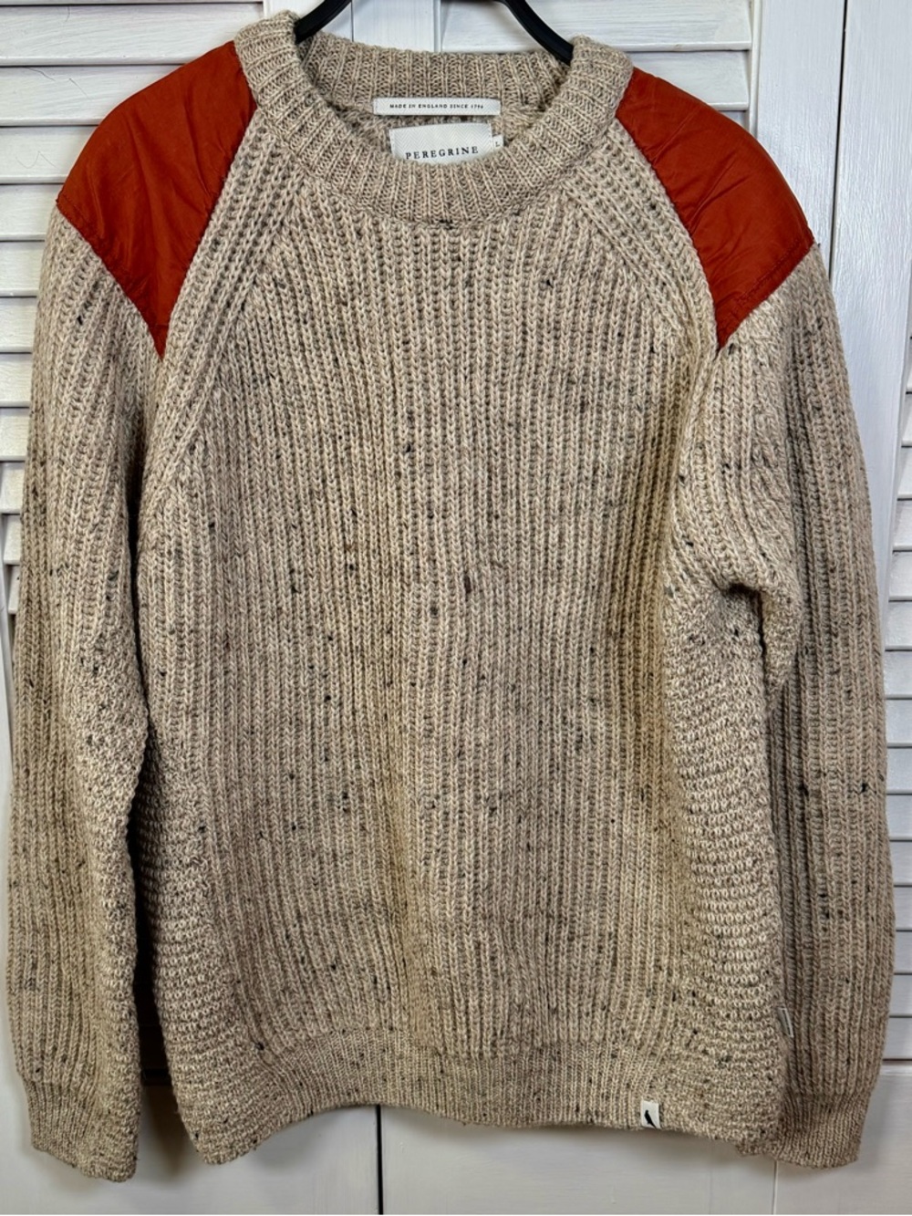 Peregrine Cream Crewneck Sweater with Rust Shoulder Panels